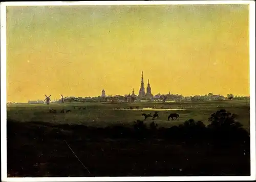 Künstler Ak Friedrich, C. D., Wiesen bei Greifswald, Panorama, Pferde