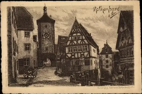 Künstler Ak Dietrich, G. O., Rothenburg ob der Tauber Mittelfranken, Plönlein, Turmuhr