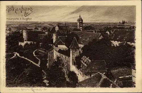 Künstler Ak Dietrich, G. O., Rothenburg ob der Tauber Mittelfranken, Mauerpartie und Burgtor