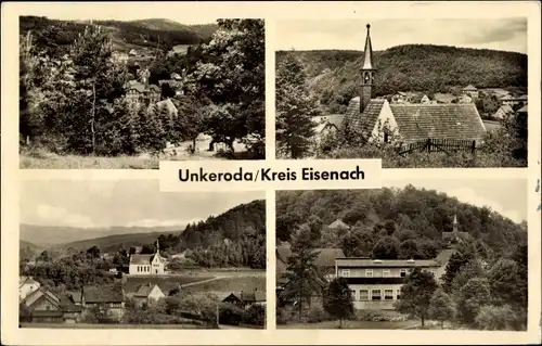 Ak Unkeroda Gerstungen Wartburgkreis, Kirche, Ortsansicht