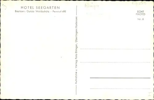 Ak Überlingen am Bodensee, Hotel Seegarten, Dampfer