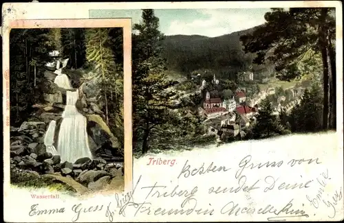 Ak Triberg Schwarzwald, Blick auf die Stadt und den Wasserfall