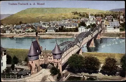 Ak Traben Trarbach an der Mosel, Panorama, Brücke