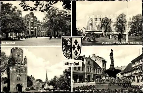 Ak Stendal in Sachsen Anhalt, Winckelmann Platz, HO Warenhaus, Kirche, Wappen