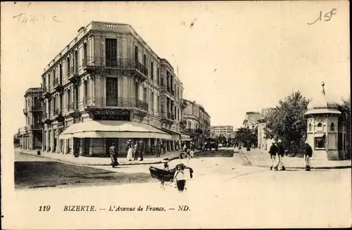 Ak Bizerte Tunesien, L'Avenue de France, Kinderwagen