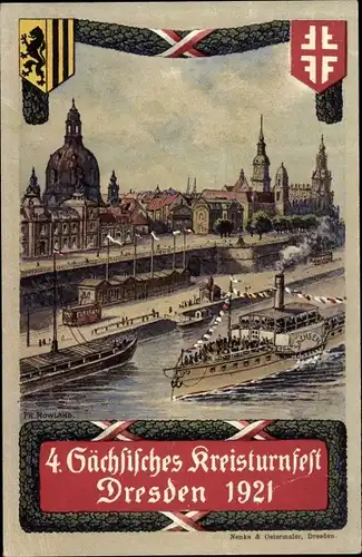 Künstler Ak Dresden, 4. Sächsisches Kreisturnfest 1921, Dampfer Sachsen