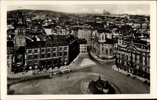 Ak Praha Prag Tschechien, Altstädter-Ring, Straßenbahn, Luftbild
