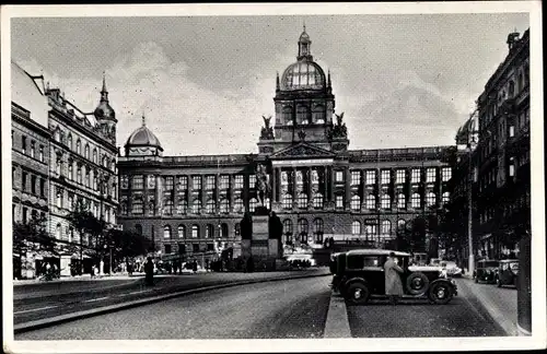 Ak Praha Prag Tschechien, Václavské náměstí, Wenzelsplatz, Museum, Auto