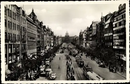 Ak Praha Prag Tschechien, Václavské náměstí, Wenzelsplatz, Straßenbahnen