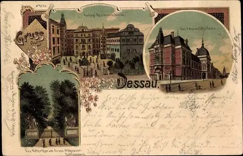 Litho Dessau Sachsen Anhalt, Residenzschloss, Schlosspark, Rittertor, Palais