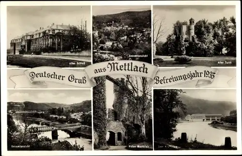 Ak Mettlach im Saarland, Saar-Kraftwerk, Alter Turm, Altes Schloss, Ruine Montclair