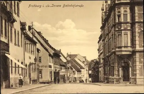 Ak Frohburg in Sachsen, Blick in die Bahnhofstraße, Hotel Post, Bäckerei