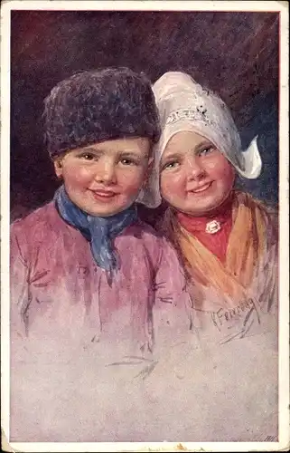 Künstler Ak Feiertag, K., Kinder in niederländischer Tracht, Portrait