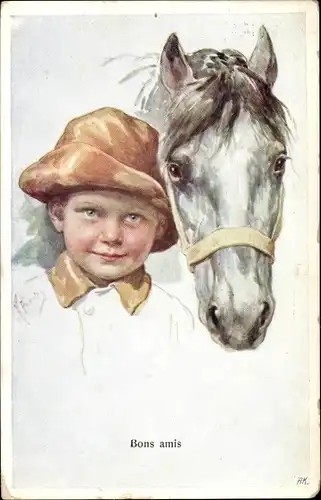 Künstler Ak Feiertag, Karl, Jungen mit Pferd, Bons amis