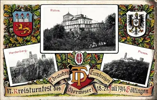 Wappen Ak Göttingen in Niedersachsen, 17. Kreisturnfest 7. Deutscher Turnkreis 1914, Rohns, Plesse