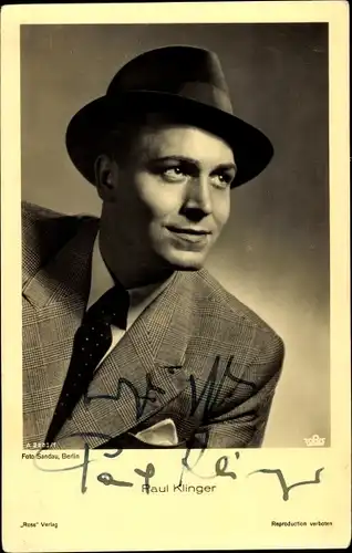 Ak Schauspieler Paul Klinger, Portrait, Anzug, Hut