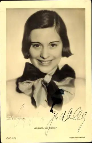 Ak Schauspielerin Ursula Grabley, Portrait, Autogramm