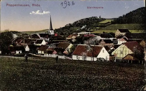 Ak Poppenhausen an der Wasserkuppe Rhön, Blick auf den Ort, Steinkapelle