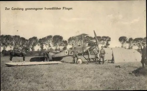 Ak Zur Landung gezwungener französischer Flieger, Abgenommene Flügel, I. WK