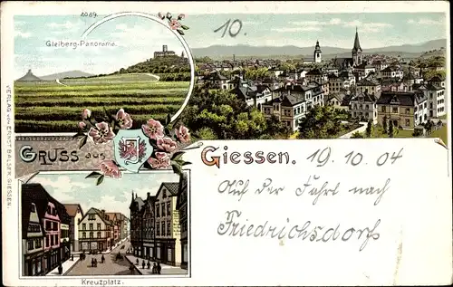 Litho Gießen an der Lahn Hessen, Panorama, Gleiberg, Kreuzplatz