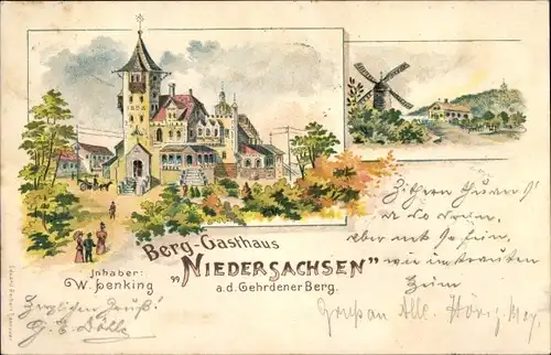 Litho Gehrden bei Hannover, Berggasthaus Niedersachsen auf dem Gehrdener Berg, Windmühle