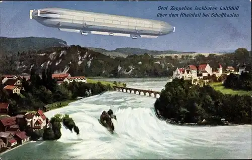Ak Schaffhausen am Rhein Schweiz, Graf Zeppelins lenkbares Luftschiff über dem Rheinfall