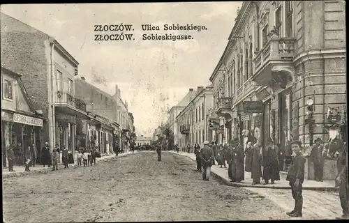 Ak Zloczow Solotschiw Ukraine, Ulica Sobieskiego, Sobieskigasse, Passanten