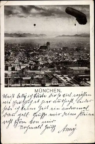 Ak München, Militärballon über der Stadt, Panorama, Frauenkirche