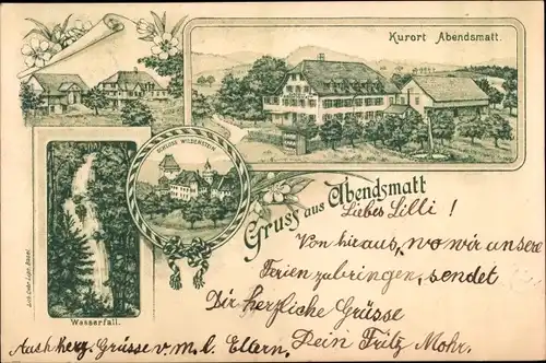 Litho Lampenberg Kanton Basel Land, Kurort Abendsmatt, Schloss Wildenstein, Wasserfall