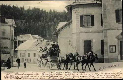 Ak Saint Cergue Kanton Waadt, Depart de la poste, Postkutsche