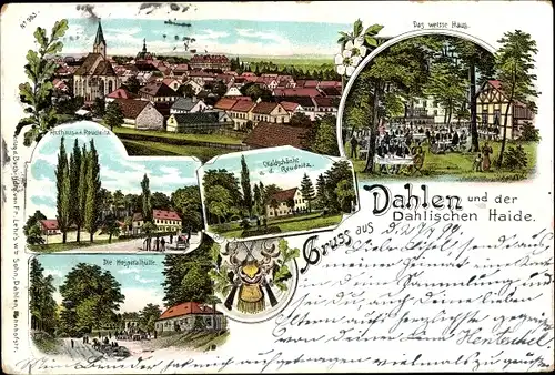 Litho Dahlen in Sachsen, Das weiße Haus, Waldschänke, Hospitalhütte, Rathaus