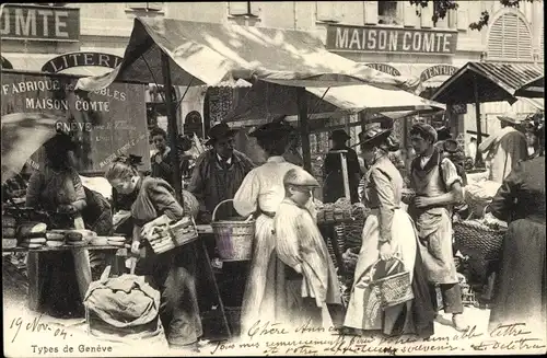 Ak Genève Genf Schweiz, Types, Stadttypen, Marktszene, Maison Comte