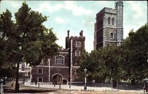 Ak London City England, Lambeth Palace, Schloss, Straßenansicht