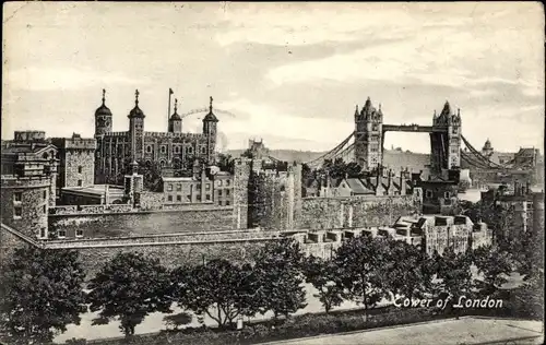 Ak London City England, Tower of London, Tower Bridge