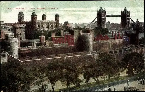 Ak London City England, The Tower and Tower Bridge