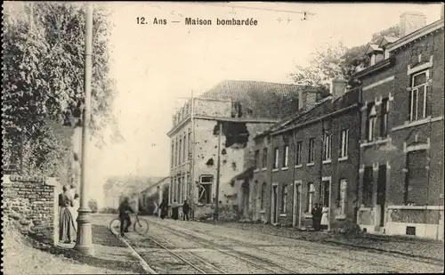 Ak Ans Wallonien Lüttich, Maison bombardee, Straßenansicht