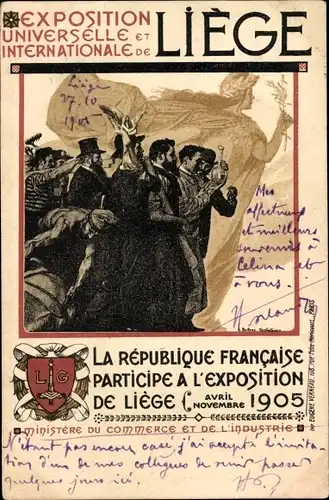 Künstler Ak Liège Lüttich Wallonien, Expo 1905, République Francaise, Weltausstellung