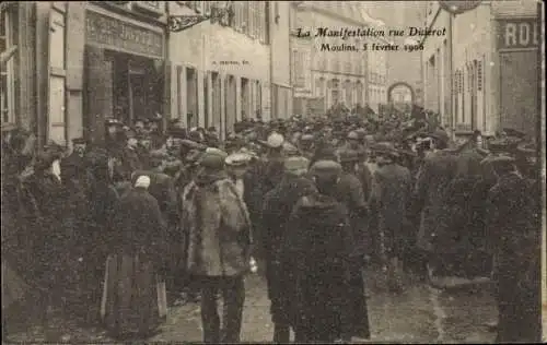 Ak Moulins Allier, La Manifestation rue Diderot 1906