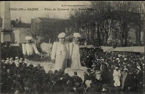 Ak Chalon sur Saône Saône et Loire, Carnaval 1910, Boeuf Nature