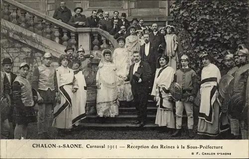 Ak Chalon sur Saône Saône et Loire, Carnaval 1911, Reception des Reines a la Sous-Prefecture