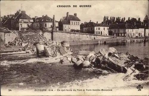 Ak Pont Sainte Maxence Oise, Ce qui reste du Pont, zerstörte Brücke, Octobre 1914, 1. Weltkrieg