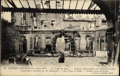 Ak Reims Marne, Interieur d'une maison rue Eugene Desteuque, Kriegszerstörung 1. WK