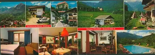 Klapp Ak Schenna Scena Südtirol, Garni Feldhof, Außenansichten, Pool, Zimmer, Speiseraum