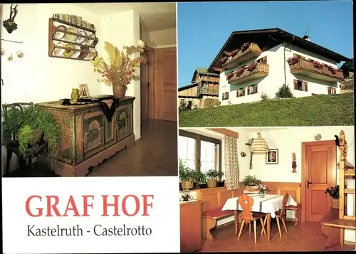 Ak Kastelruth Castelrotto Südtirol, Graf Hof, Innenansichten und Außenansicht