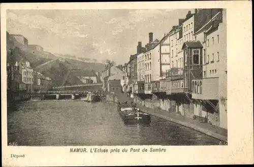 Ak Namur Wallonien, L'Ecluse pres du Pont de Sambre