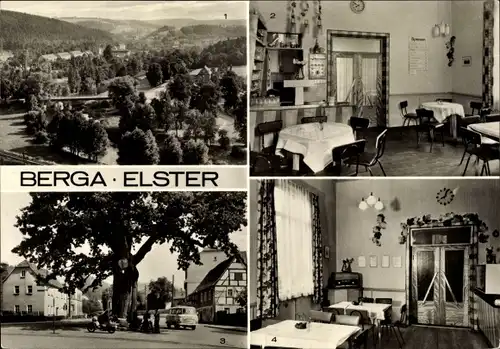 Ak Berga an der Elster Thüringen, Blick von der Bastei, Eiche, Bahnhofsgaststätte, Speisesaal