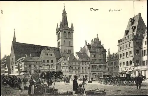 Ak Trier an der Mosel, Hauptmarkt, Geschäft J. Lambert, Marktleben