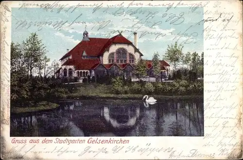 Ak Gelsenkirchen im Ruhrgebiet, Stadtgarten, Teich, Schwan