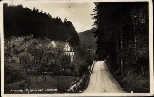 Ak Arnsberg im Sauerland, Eingang zum Seufzertal, Straßenpartie, Wohnhaus, Wald