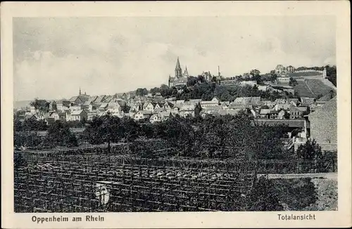 Ak Oppenheim am Oberrhein, Totalansicht der Ortschaft, Feld, Kirche, Häuser